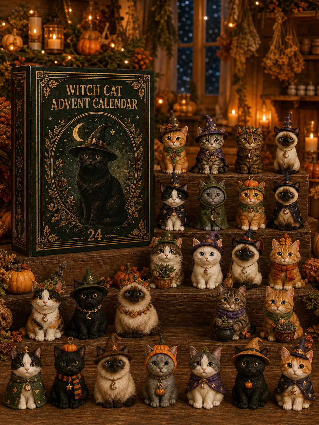 Thermabuild | Cat Advent Calendar with 24 Charm Ornaments