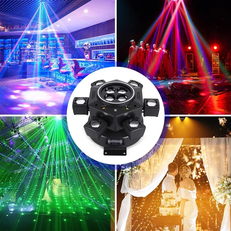 Thermabuild | Moving Head LED Stage Light 120W - RGBW 4-in-1 Bee Eye Beam DJ Lighting with 6 Rotating Arms and DMX Control for Disco Party Events