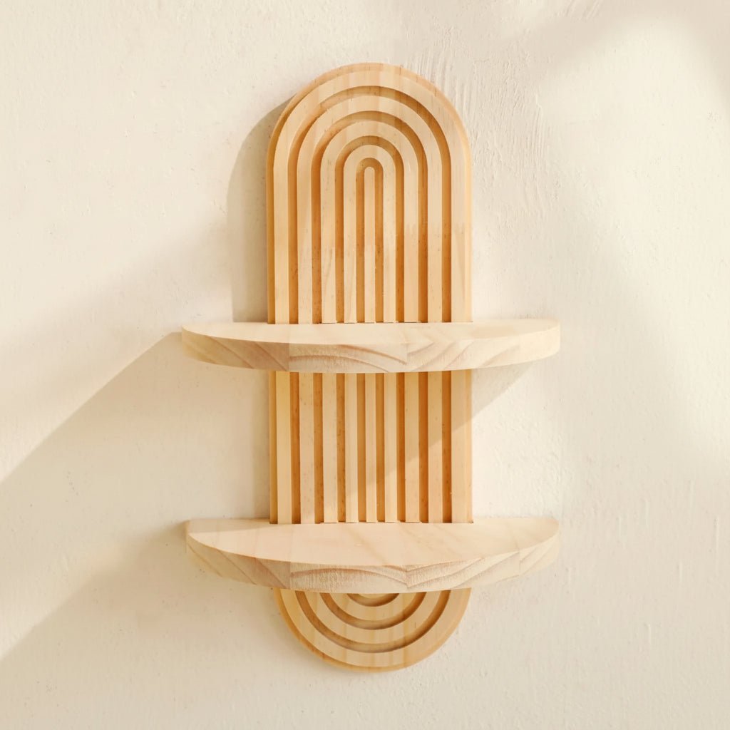Thermabuild | Boho Geometric Wooden Floating Shelves for Stylish Wall Storage