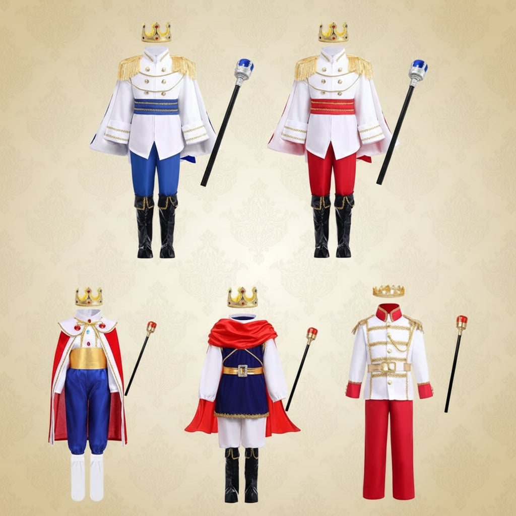 Thermabuild | Boys' Halloween Prince Costume with Crown and Scepter for Royal Dress Up Party