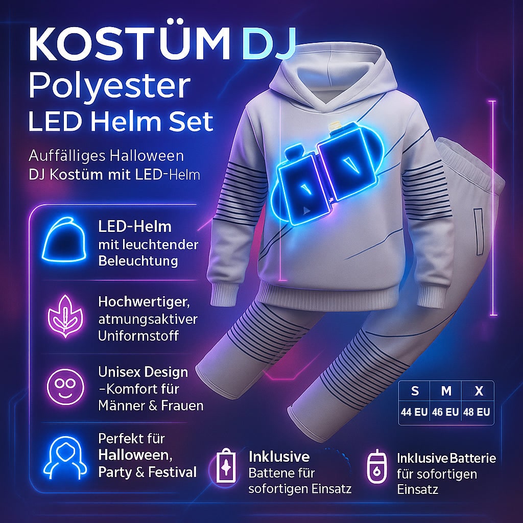 Thermabuild | Dj Costume with LED Mask and Light-Up Chest Graphic for Kids''' Disc Jockey