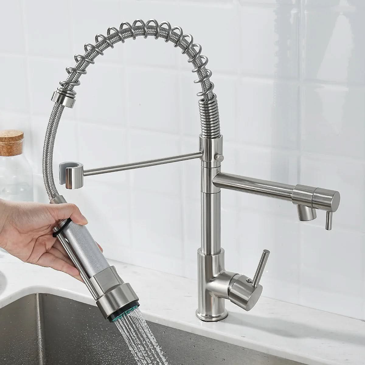 Thermabuild | DualFlow Kitchen Tap – Black & Gold Brass Faucet with Dual Spout and Single-Lever Control