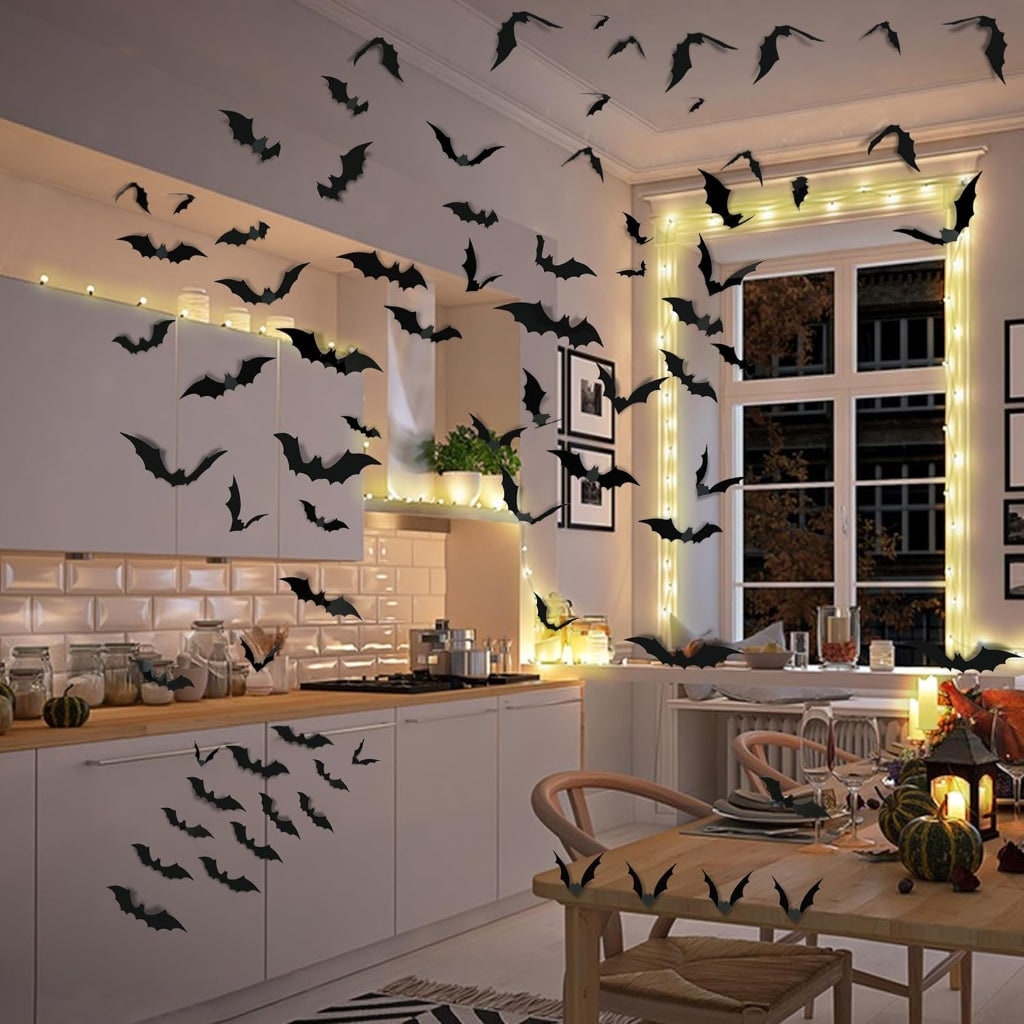 Thermabuild | Halloween 3D Bat Wall Art Decor Stickers with Foldable Wings for Nursery Bathroom