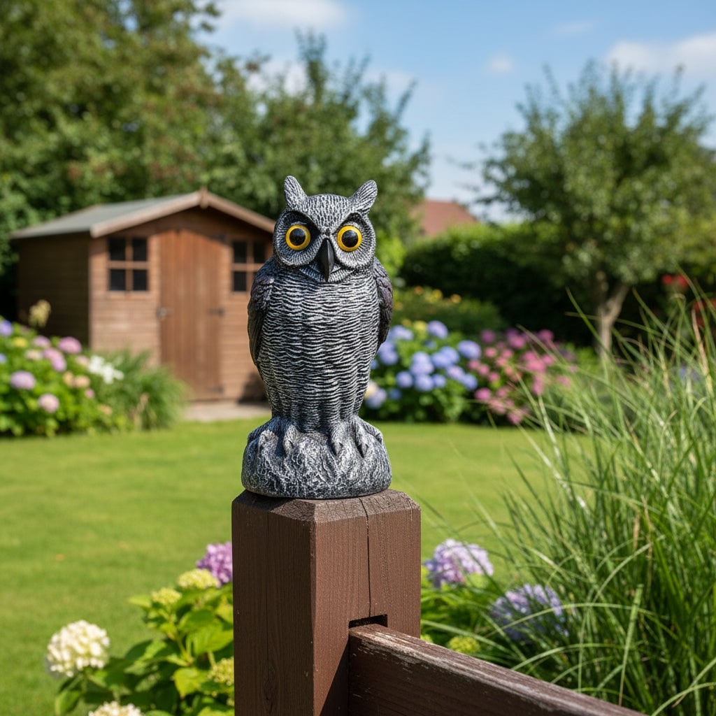 Thermabuild | Halloween Garden Owl Statue Decoy with Realistic Design to Scare Birds Away Outdoor Yard Decoration