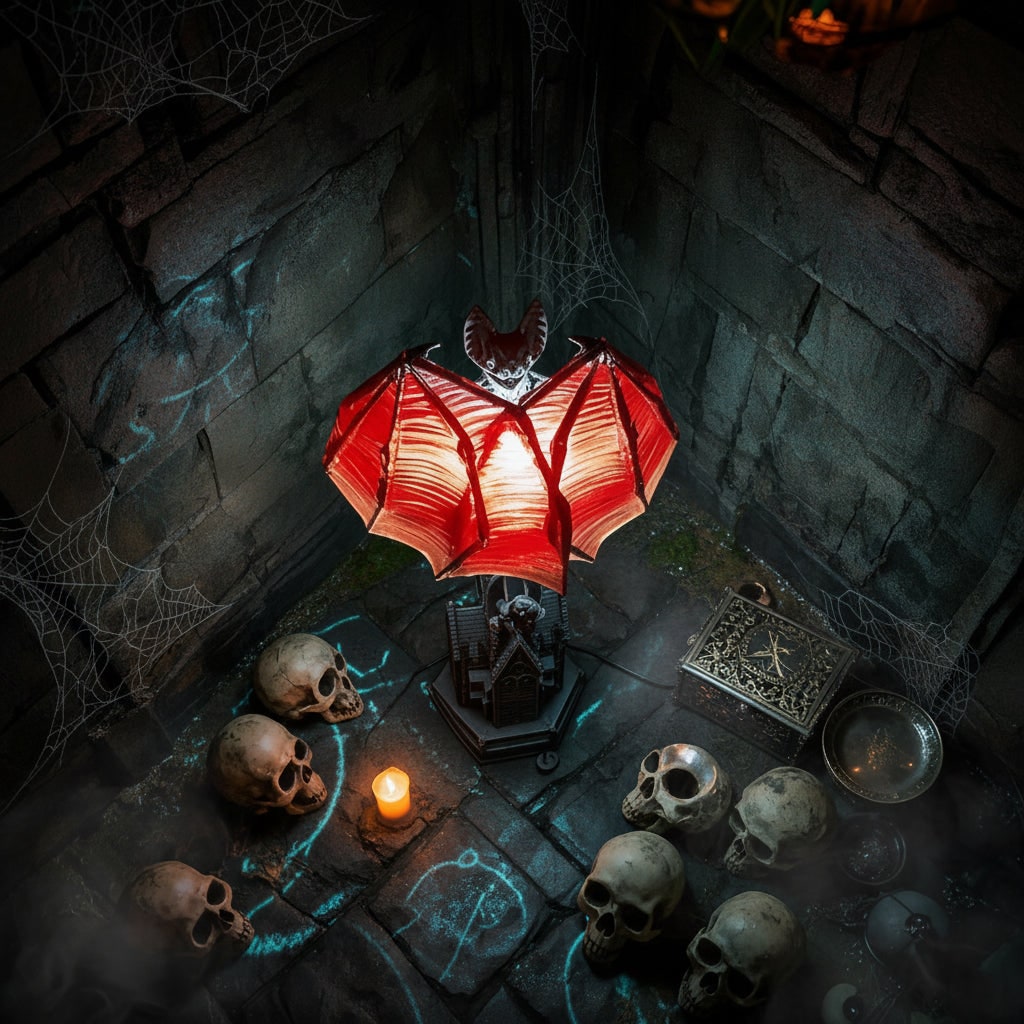 Thermabuild | Halloween Gothic Bat Table Lamp with Battery Powered LED Light and Translucent Red Wings