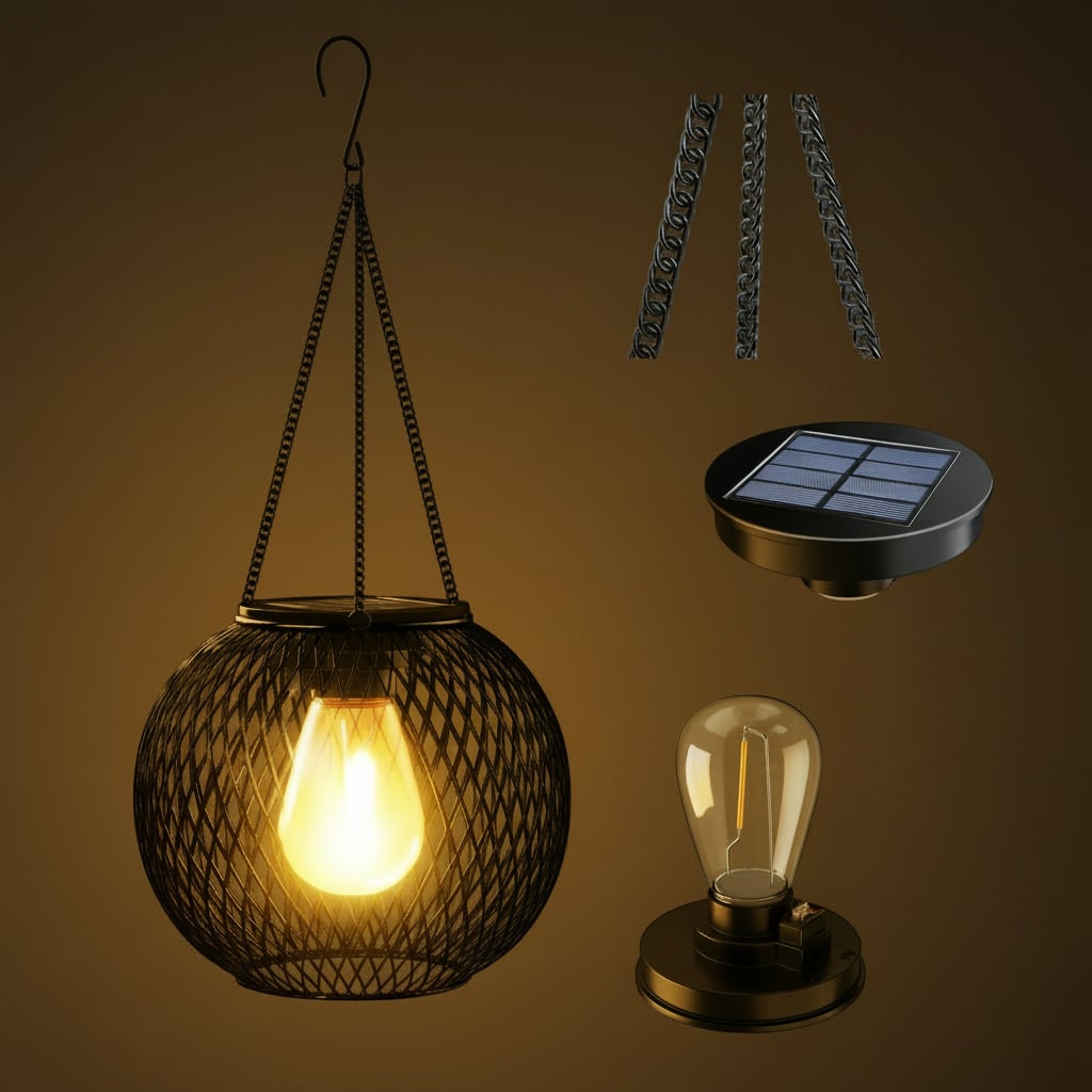 Thermabuild | Halloween Hanging Solar Lights Outdoor with Powered Lantern and LED Bulb for Yard Decoration
