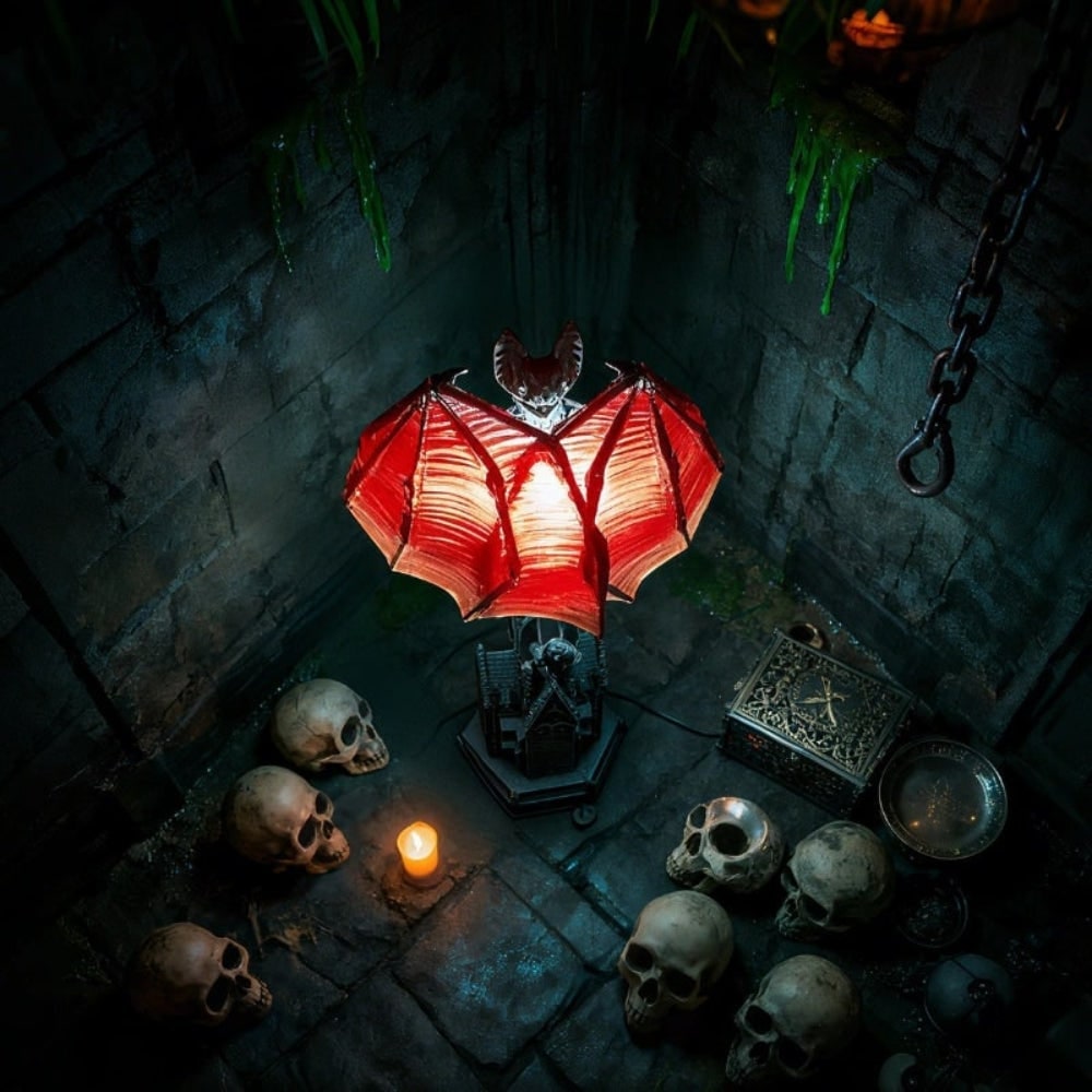 Thermabuild | Halloween LED Light Bat Lamp Gothic Style Table with Translucent Wings