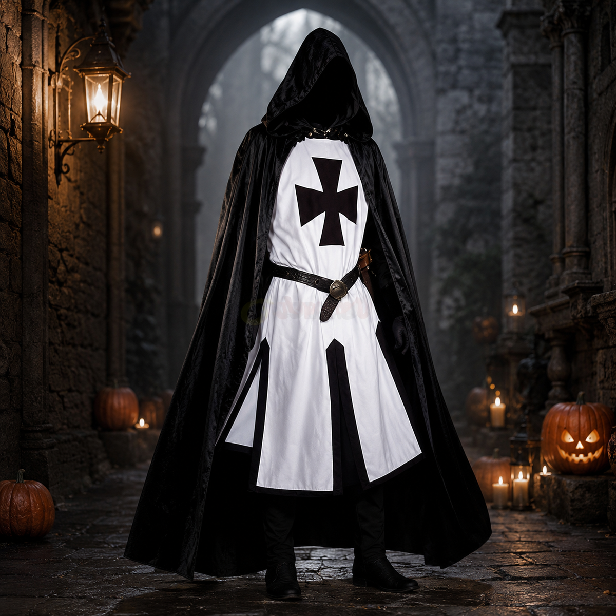 Thermabuild | Halloween Medieval Knight Costume Templar Crusader Tunic with Contrasting Trim and Split Hem Panels