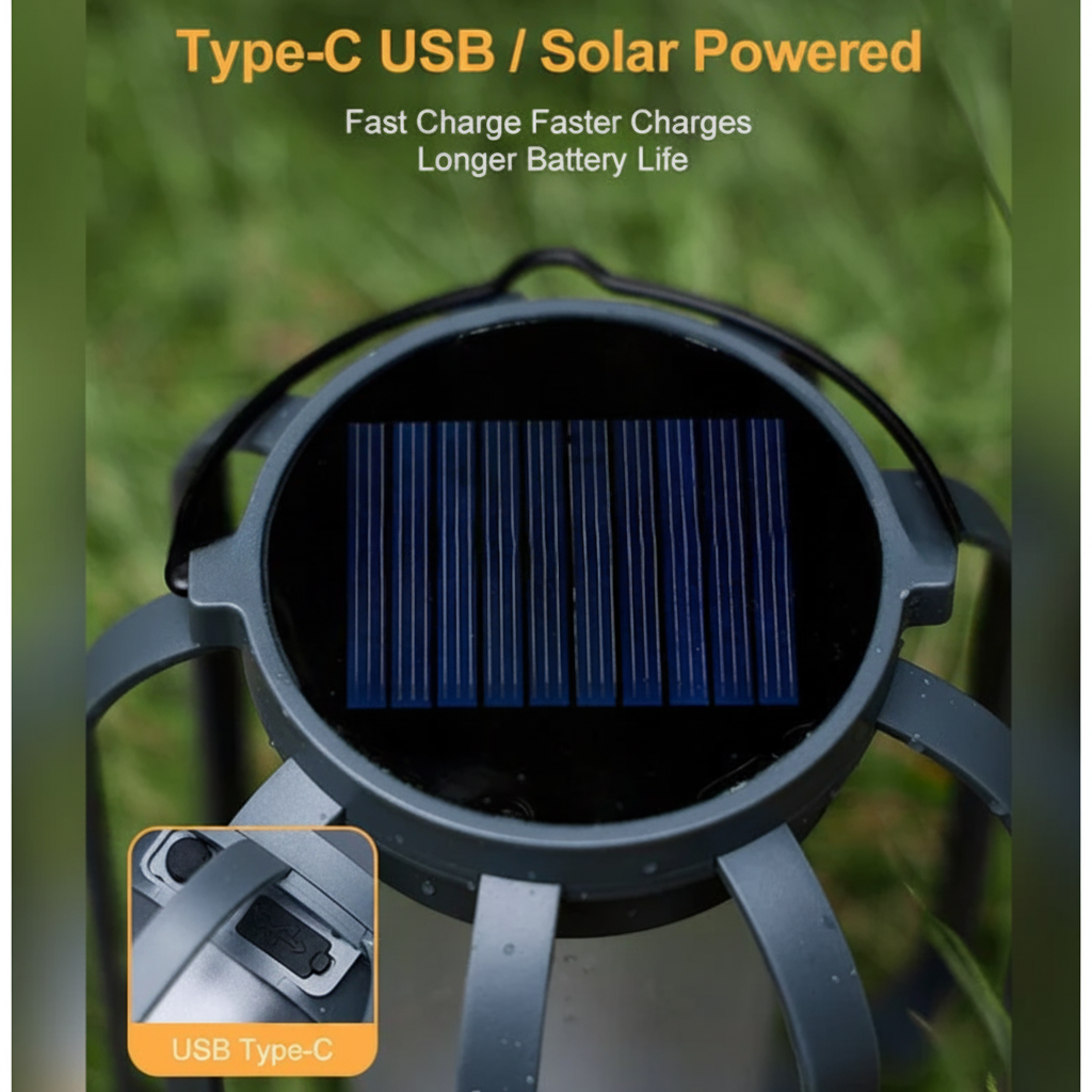 Thermabuild | Halloween Outdoor Solar Hanging Lantern with Flickering Flame Effect and Rechargeable Usb-C