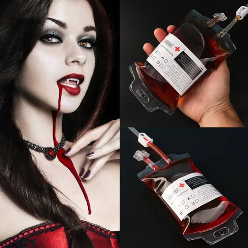 Thermabuild | Halloween Party Supplies Blood Bag Drink Pouches with Syringe for Decorations and Favors