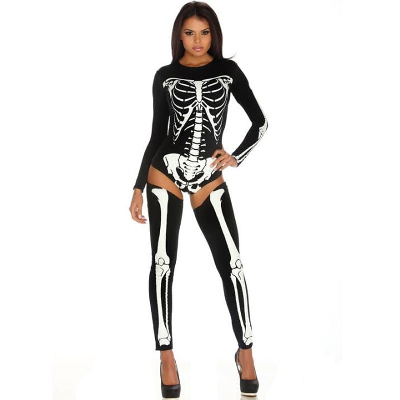 Thermabuild | Halloween Skeleton Costume Outfit with Bodysuit and Thigh-High Leggings for Party