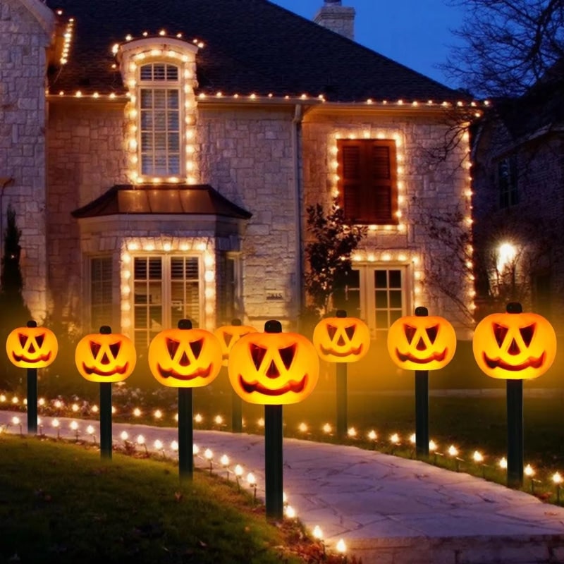 Thermabuild | Halloween Solar Pathway Lights with Pumpkin Jack-O-Lantern Stakes Outdoor Decoration Set of 5