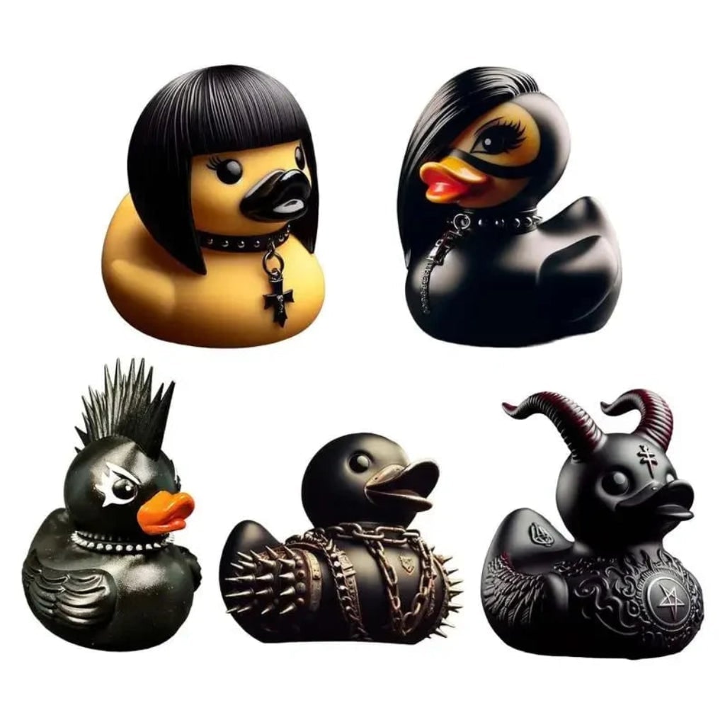 Thermabuild | Halloween Spooky Rubber Duckling Squishy Duck Goth Punk Decoration with Studded Collar and Chains