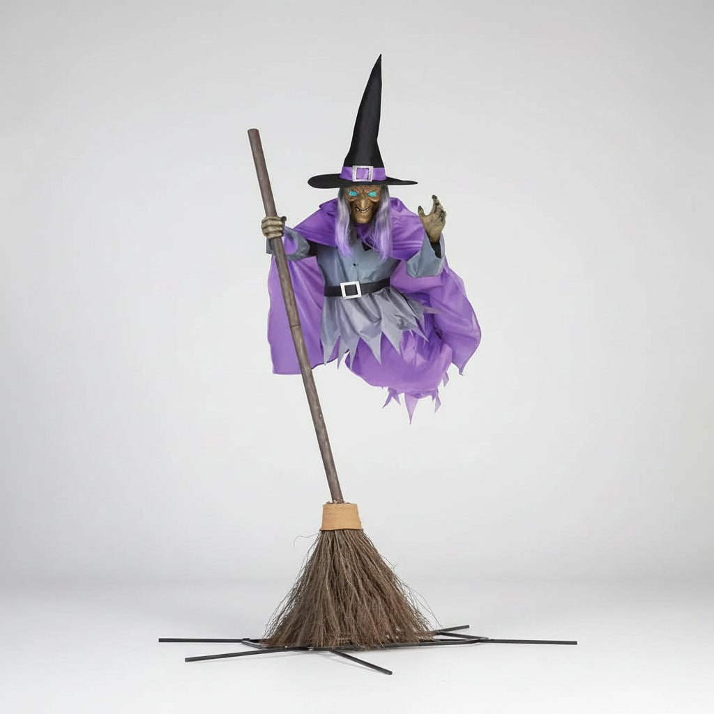 Thermabuild | Halloween Witch Decoration Blow Up with Glowing Eyes and Flying Broomstick for Outdoor Yard Prop