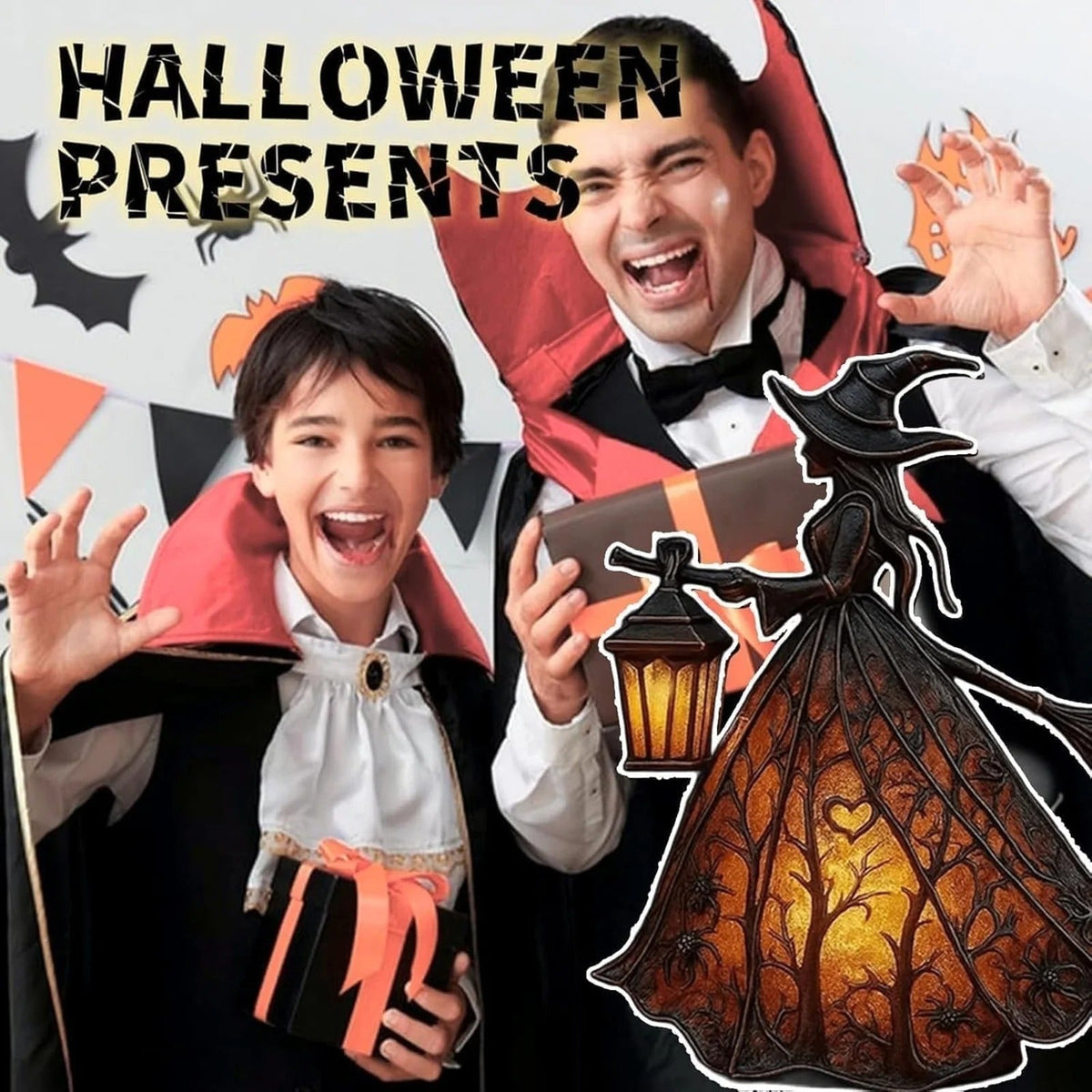 Thermabuild | Halloween Witch Decoration Figurine with LED Lantern Light for Party