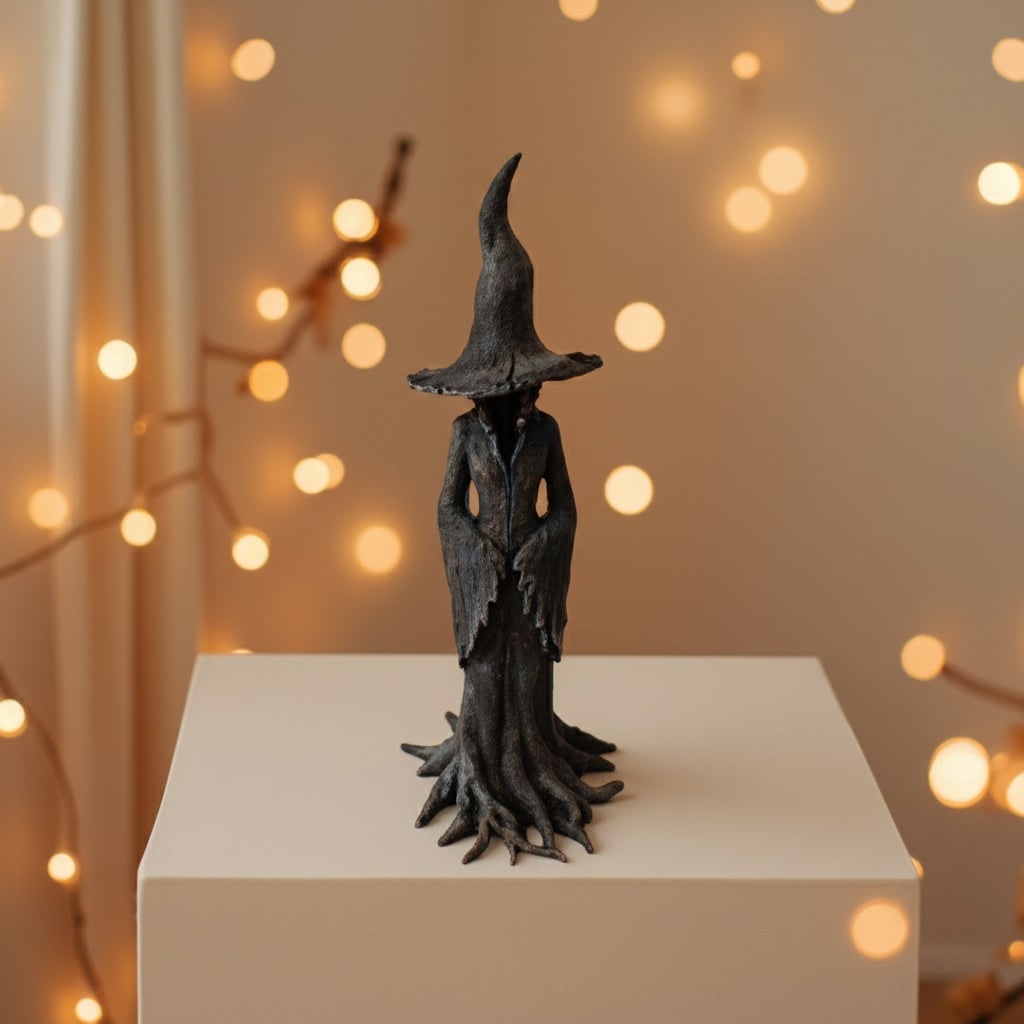 Thermabuild | Halloween Witch Decoration Figurine with Pointed Hat and Tree Root Base Outdoor Decor