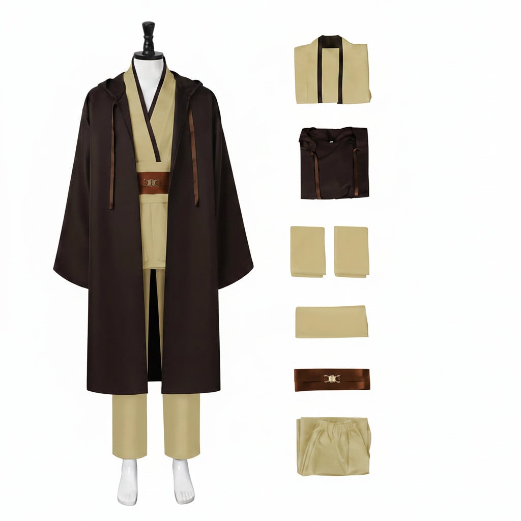 Thermabuild | Halloween Jedi Costume Cosplay Outfit with Hooded Robe Tunic Sash and Belt for Party
