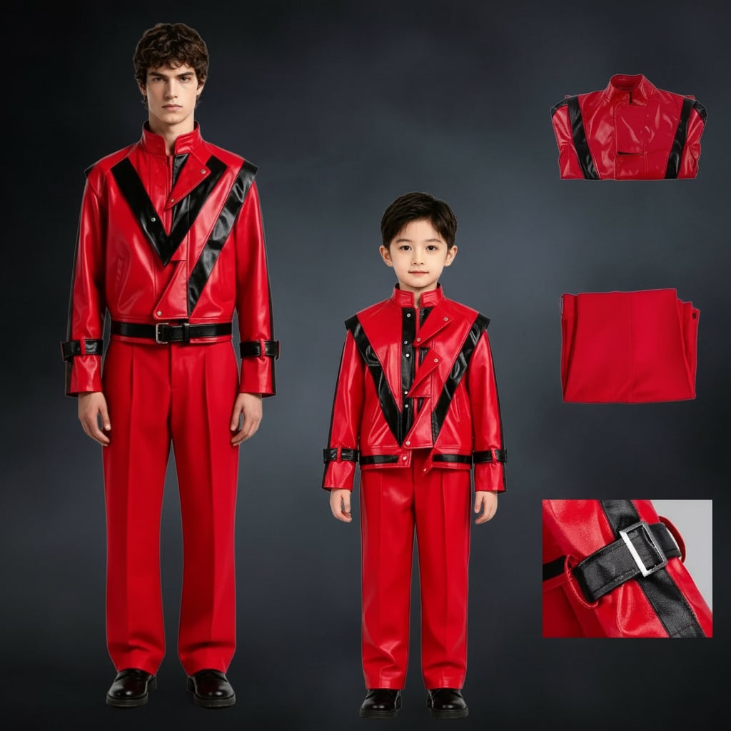 Thermabuild | Kids' Halloween Thriller Cosplay Costume Faux Leather Jacket and Pants Two Piece Set for Party