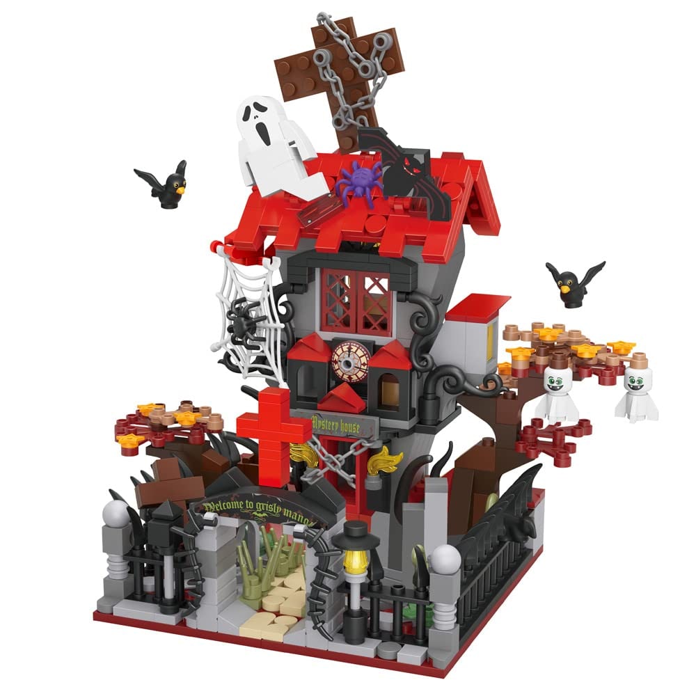 Thermabuild | Kids' Halloween Building Blocks Magnetic Tiles Toy Set with Pumpkin House and Spooky Figures