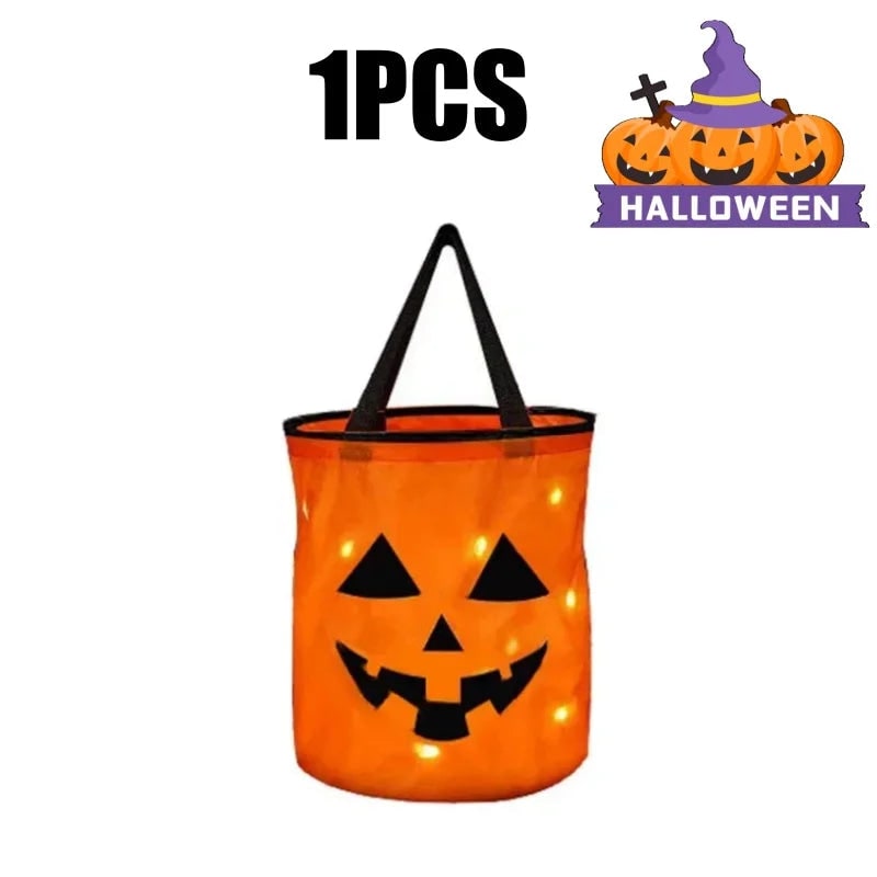 Thermabuild | Kids' Halloween Candy Bucket and Bag with LED Light-Up Jack-O'-Lantern Pumpkin Pail for Trick or Treat