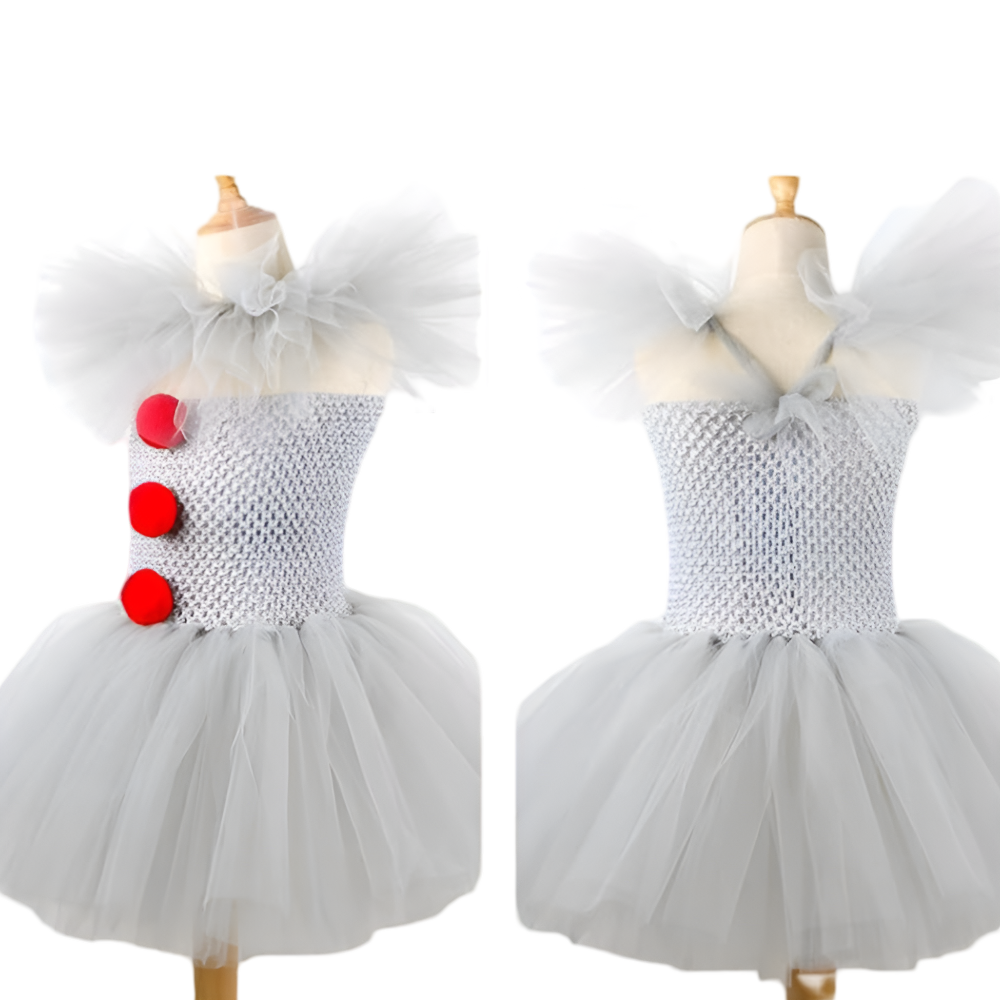 Thermabuild | Kids' Halloween Clown Costume Outfit Female with Tutu Dress Hair Clips Gloves and Collar for Party