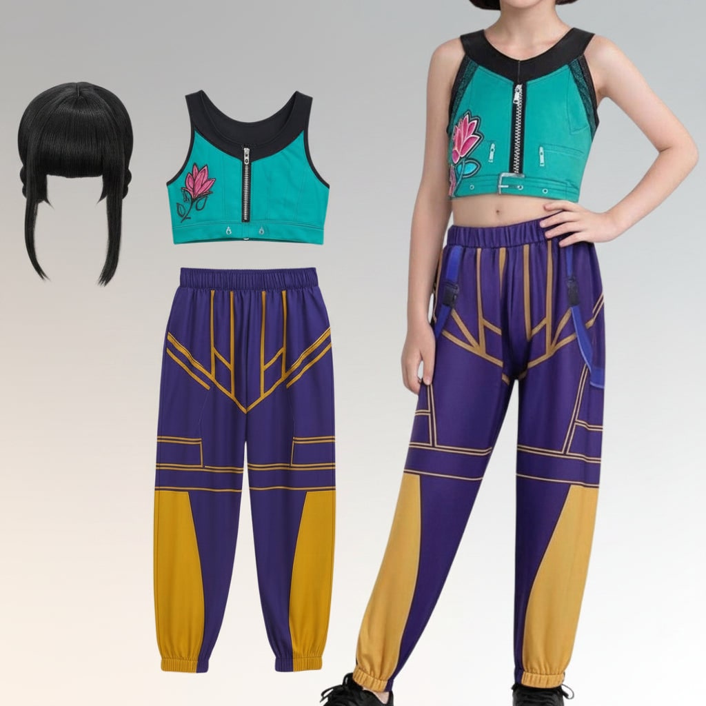 Thermabuild | Kids' Halloween Hip Hop Dance Costume with Cropped Jacket Graphic Top and Flared Skirt