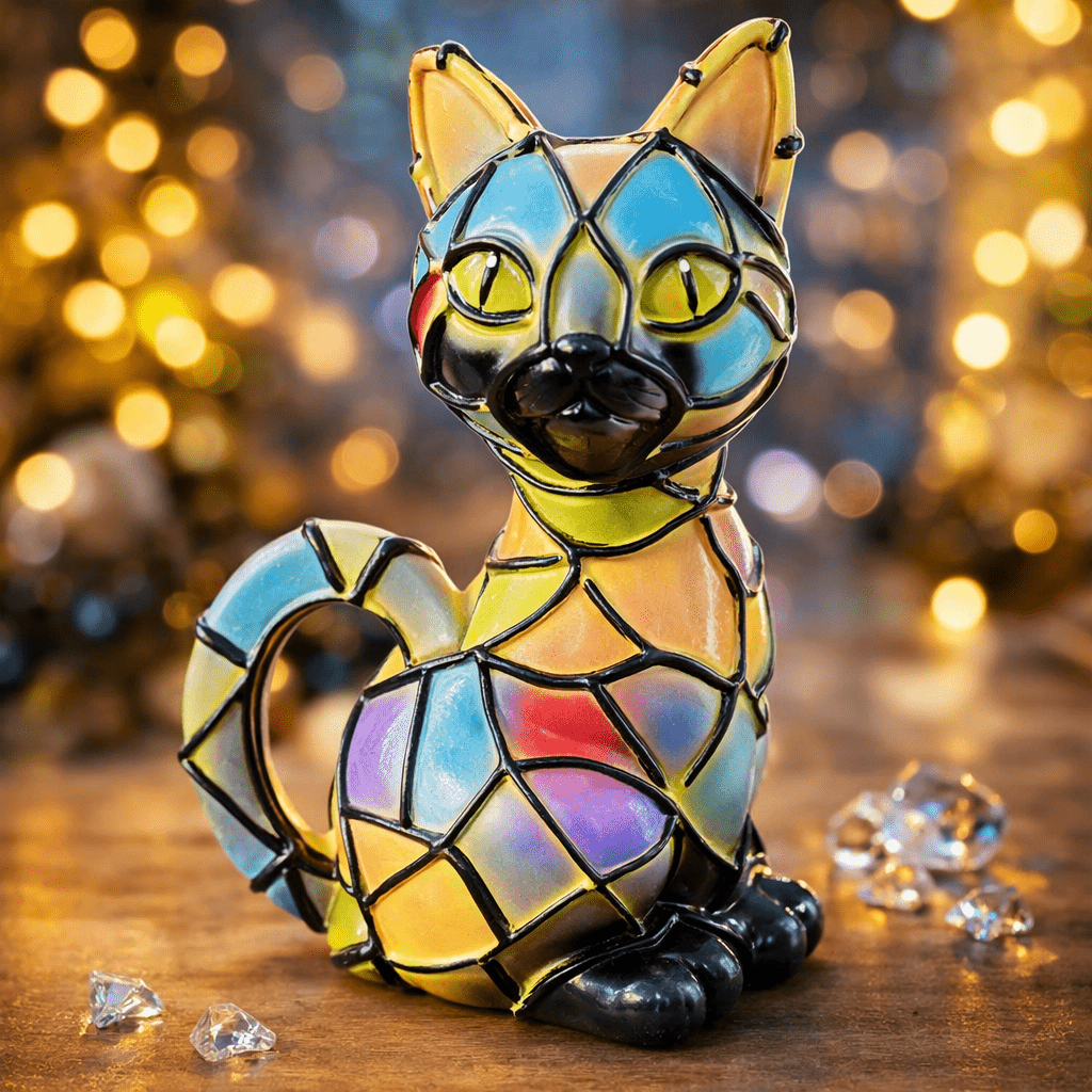Thermabuild | Artistic Tiffany-Style Cat Table Lamp with Warm Amber Glow