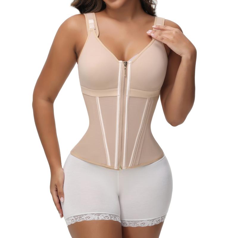 Thermabuild | Women's Shapewear Vest with Built-In Underwire Bra – 17 Steel Bones, Zipper and Adjustable Straps