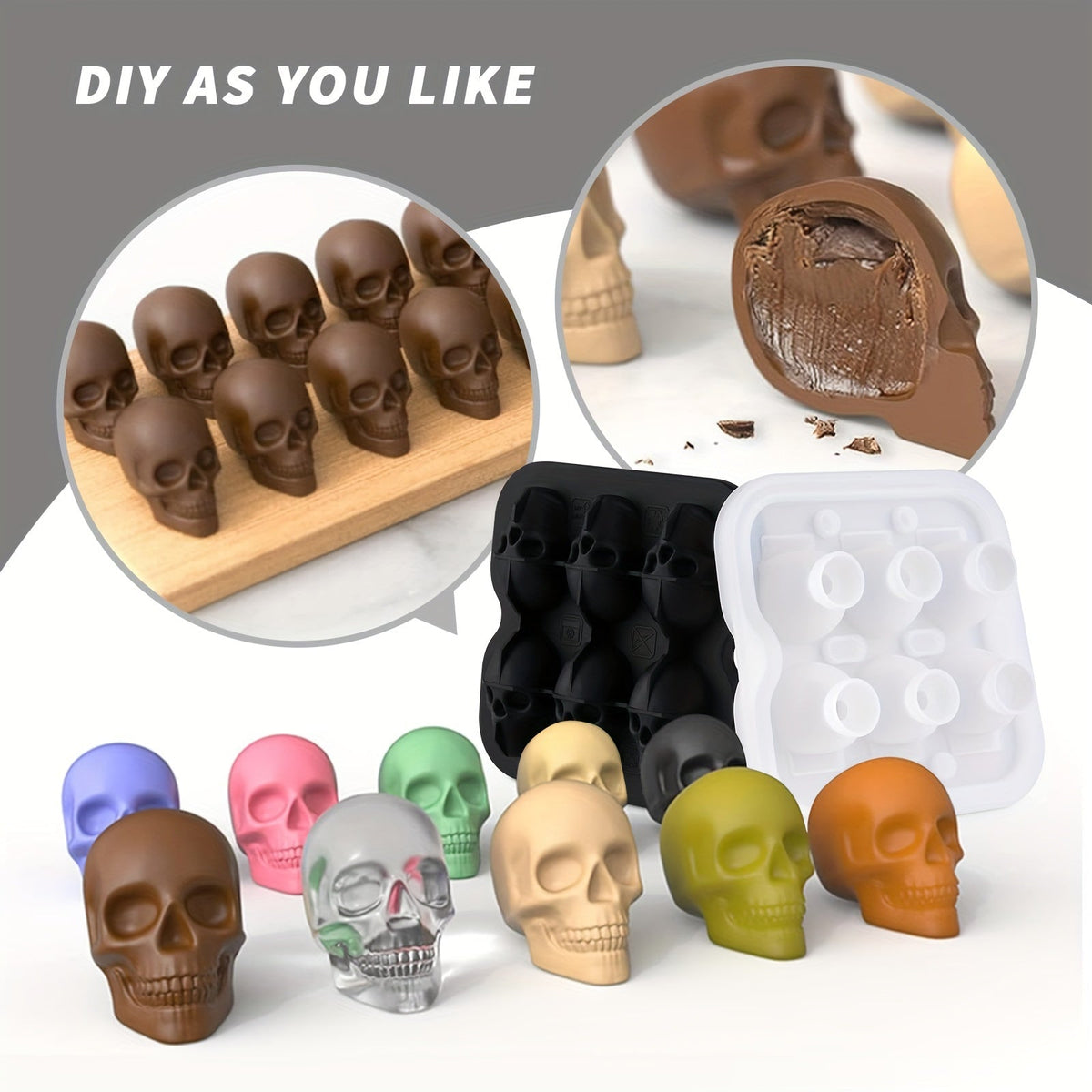 Thermabuild | Silicone Skull Ice Cube Maker Tray with Large Reusable Mold for Drinks and Whiskey Ball
