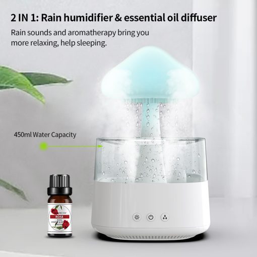 Thermabuild | 2-in-1 Desk Light Humidifier Rain Cloud Aromatherapy Essential Oil Zen Diffuser & Raining Cloud Night Light Mushroom Lamp