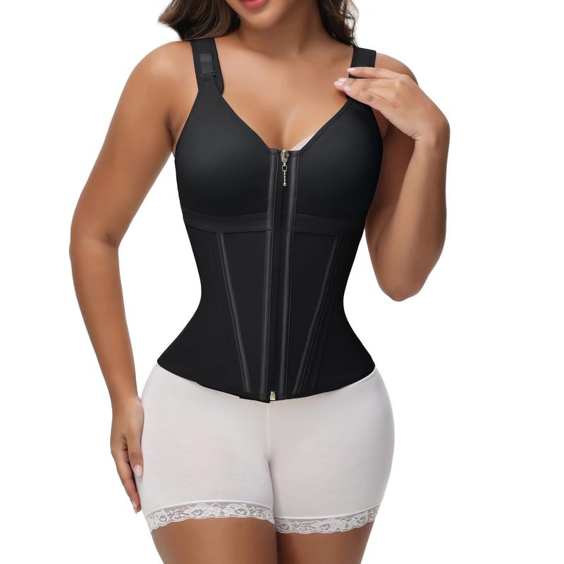 Thermabuild | Women's Shapewear Vest with Built-In Underwire Bra – 17 Steel Bones, Zipper and Adjustable Straps