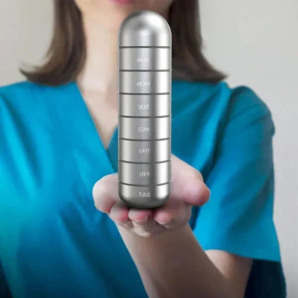 Thermabuild | Aluminum 7 Days Portable Pill Organizer for Travel, Pill Box Pill Container