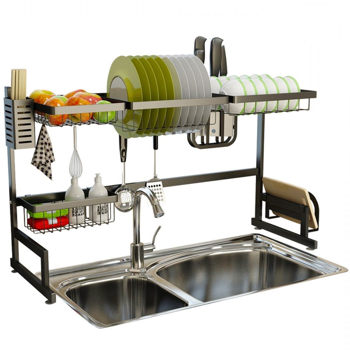 Thermabuild | 34.6" Stainless Steel Black Dish Drying Rack Over Kitchen Sink, Dishes and Utensils Draining Shelf