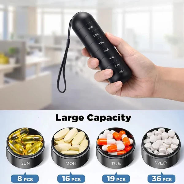 Thermabuild | Aluminum 7 Days Portable Pill Organizer for Travel, Pill Box Pill Container