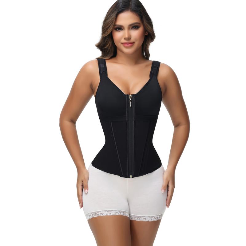 Thermabuild | Women's Shapewear Vest with Built-In Underwire Bra – 17 Steel Bones, Zipper and Adjustable Straps