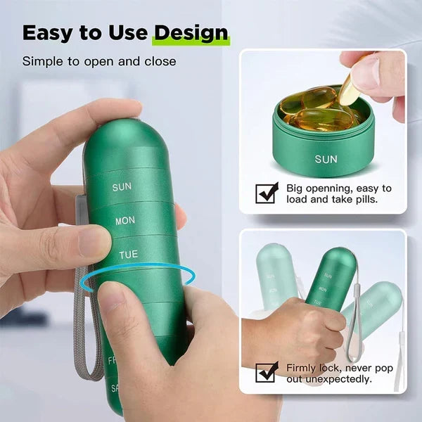 Thermabuild | Aluminum 7 Days Portable Pill Organizer for Travel, Pill Box Pill Container