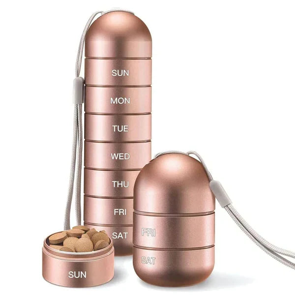 Thermabuild | Aluminum 7 Days Portable Pill Organizer for Travel, Pill Box Pill Container
