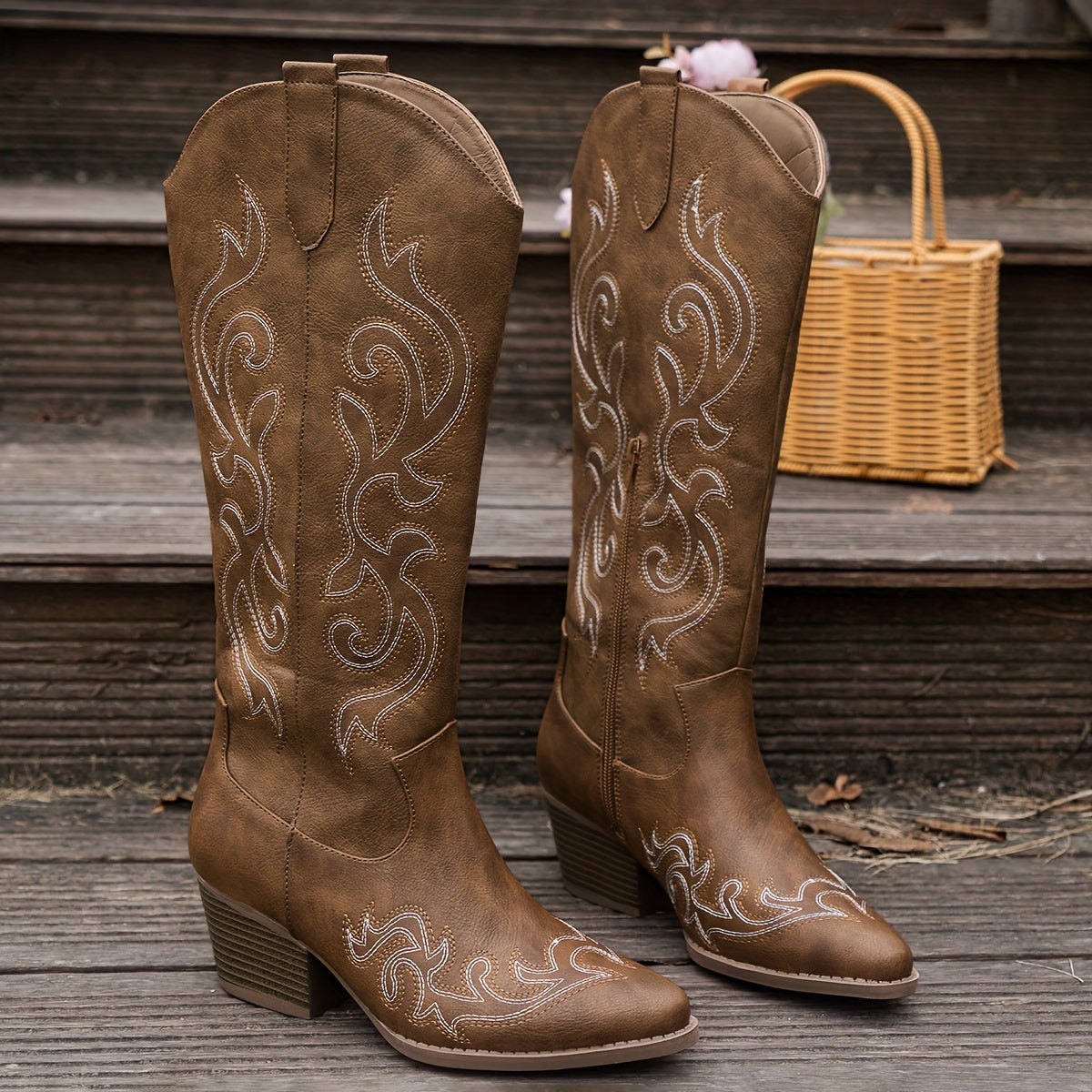 Thermabuild | Women's Knee-High Block Heel Cowboy Boots
