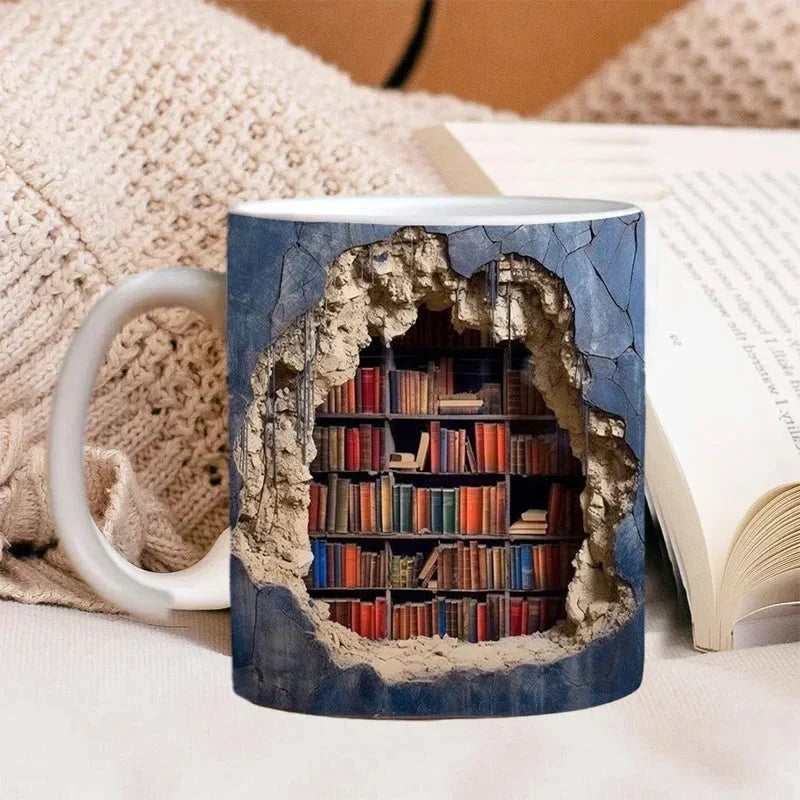 Thermabuild | 3D Library Bookshelf Mug, Coffee Mugs Gift for Book Lovers