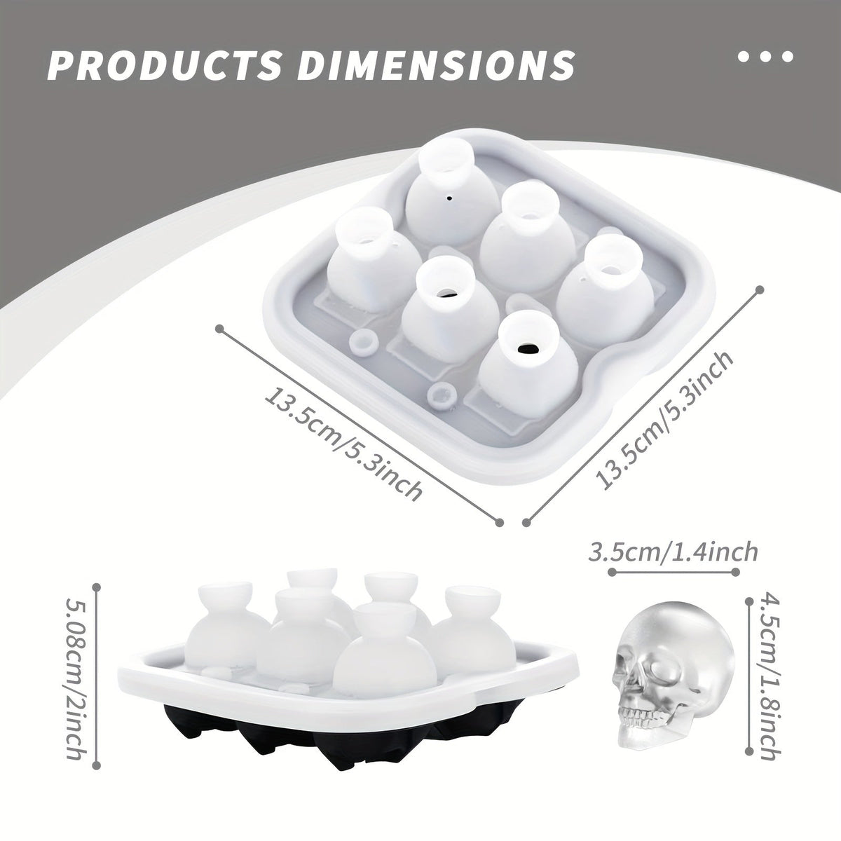 Thermabuild | Silicone Skull Ice Cube Maker Tray with Large Reusable Mold for Drinks and Whiskey Ball
