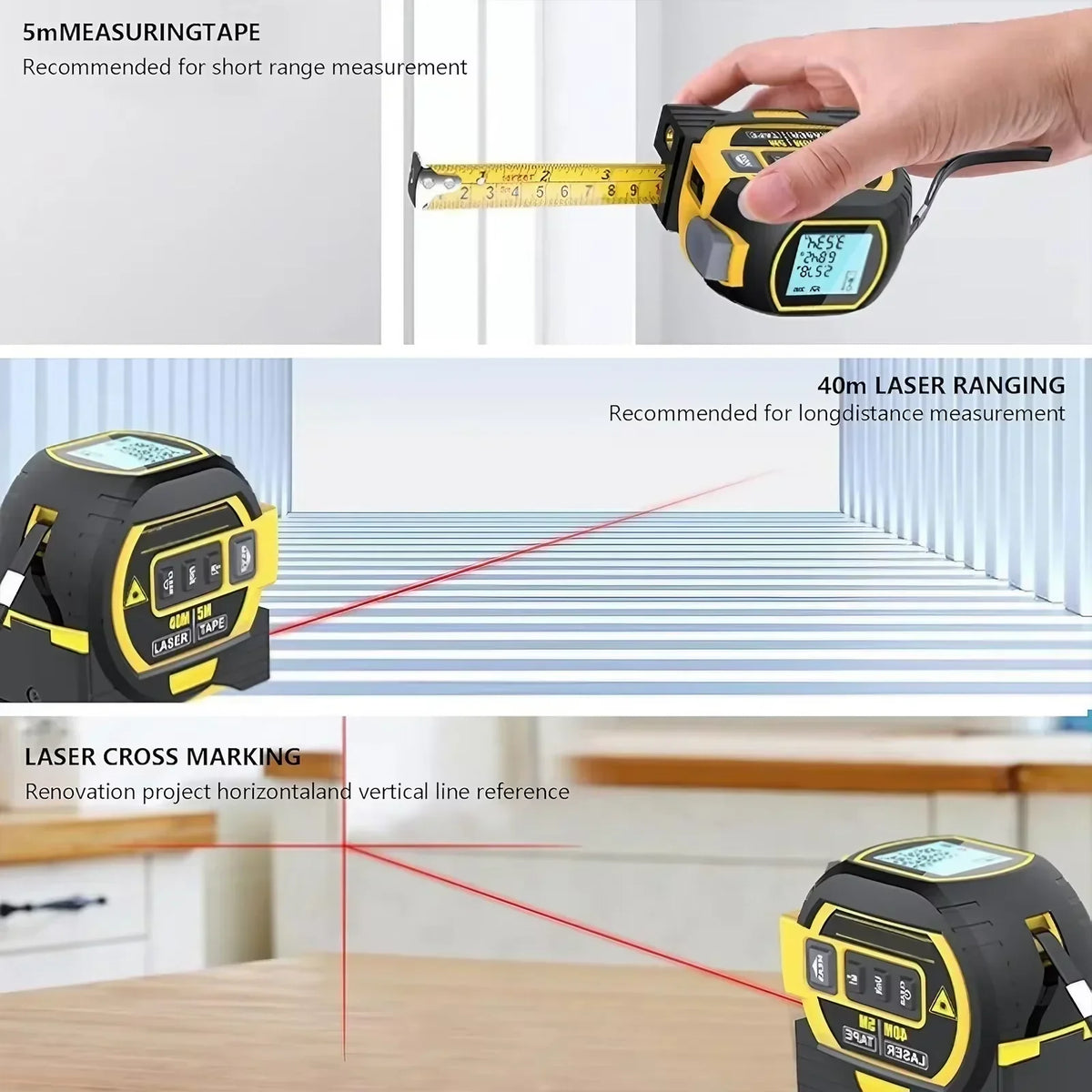 Thermabuild | 3-In-1 Laser Tape Measure 40/60M Meters Infrared