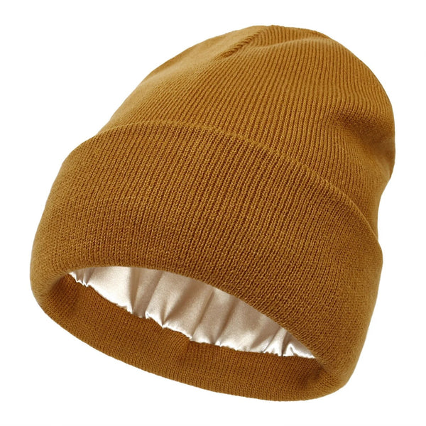 Thermabuild | Women's Wool Winter Beanie with Anti-Frizz Silk Lining - Warm Knit Skull Cap for Hair Protection against Static and Breakage - 22 x 23cm