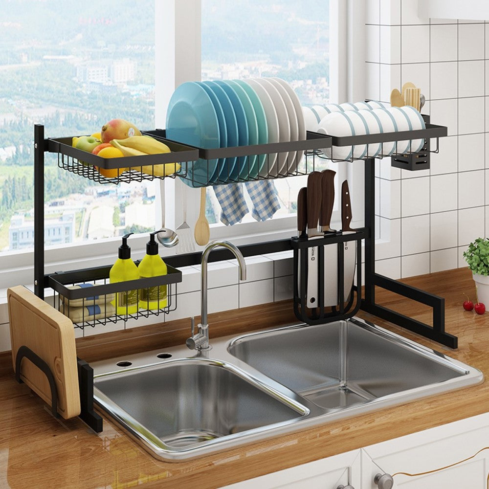 Thermabuild | 34.6" Stainless Steel Black Dish Drying Rack Over Kitchen Sink, Dishes and Utensils Draining Shelf