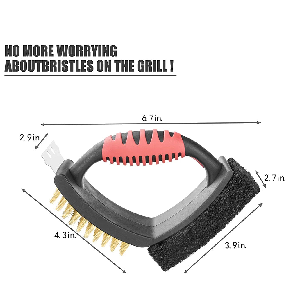 Thermabuild | 3 in 1 Grill Brush with Brass Bristles and Scraper