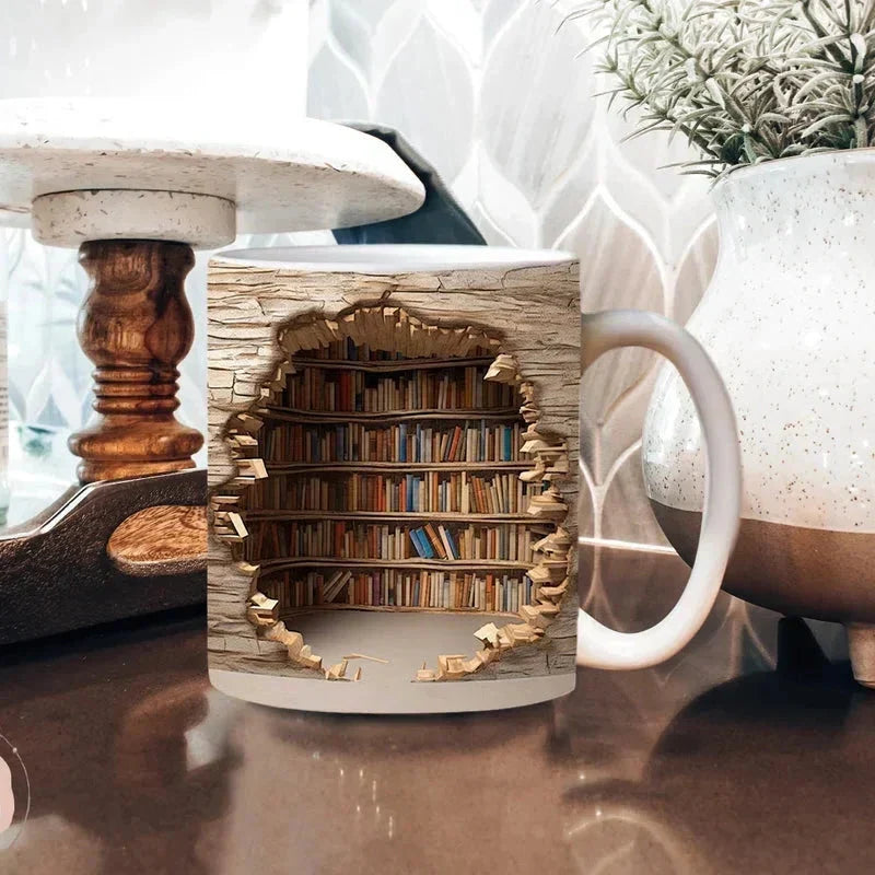 Thermabuild | 3D Library Bookshelf Mug, Coffee Mugs Gift for Book Lovers