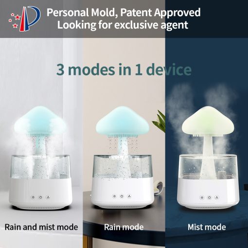Thermabuild | 2-in-1 Desk Light Humidifier Rain Cloud Aromatherapy Essential Oil Zen Diffuser & Raining Cloud Night Light Mushroom Lamp