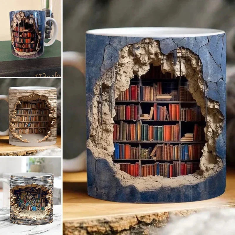 Thermabuild | 3D Library Bookshelf Mug, Coffee Mugs Gift for Book Lovers