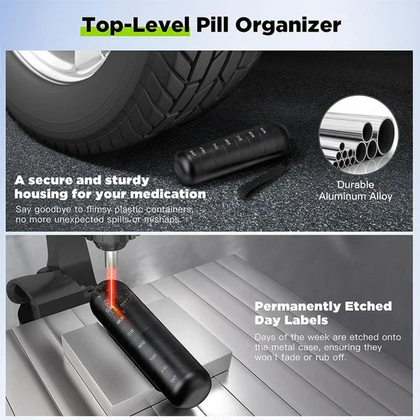 Thermabuild | Aluminum 7 Days Portable Pill Organizer for Travel, Pill Box Pill Container