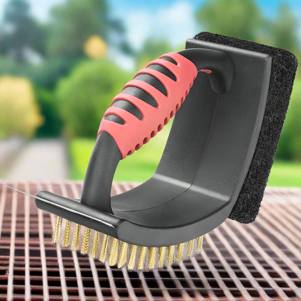 Thermabuild | 3 in 1 Grill Brush with Brass Bristles and Scraper