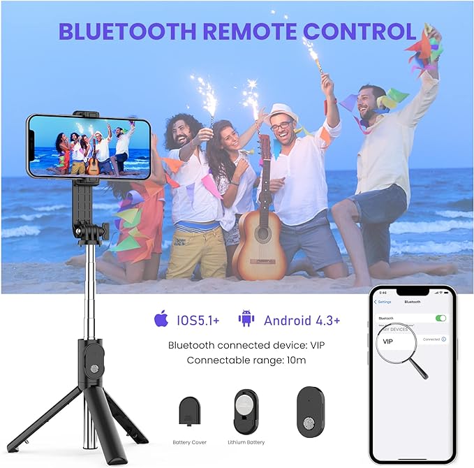 Thermabuild | 6 In 1 Wireless Bluetooth Selfie Stick With Fill Light